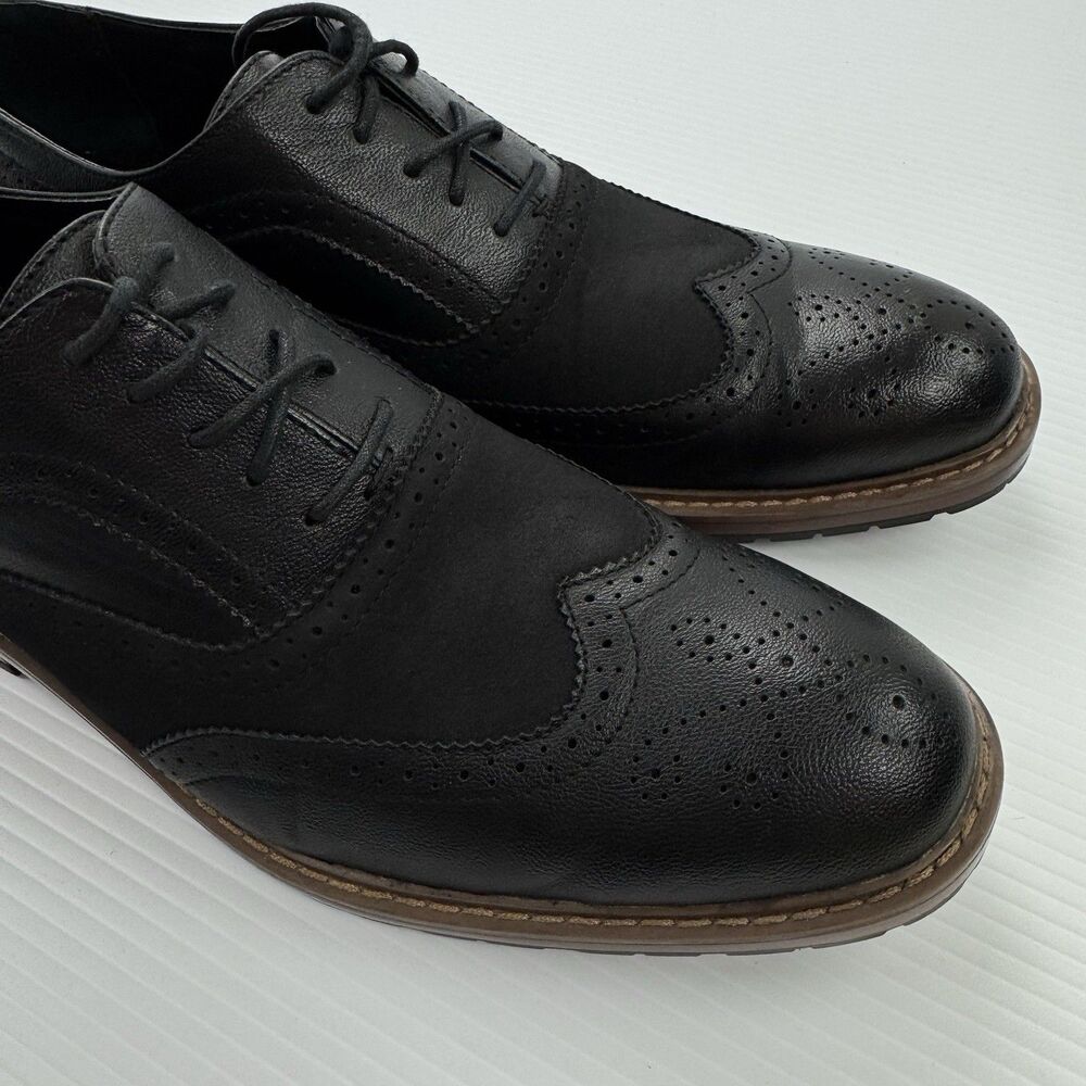 Perry Ellis Alfred Mens 13 Black Wingtip Oxford Brogue Dress Shoes Ultra Foam - Picture 10 of 10